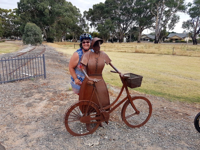 I love this photo of Simone and the tin lady cyclist on the Barossa Trail near Nuriootpa