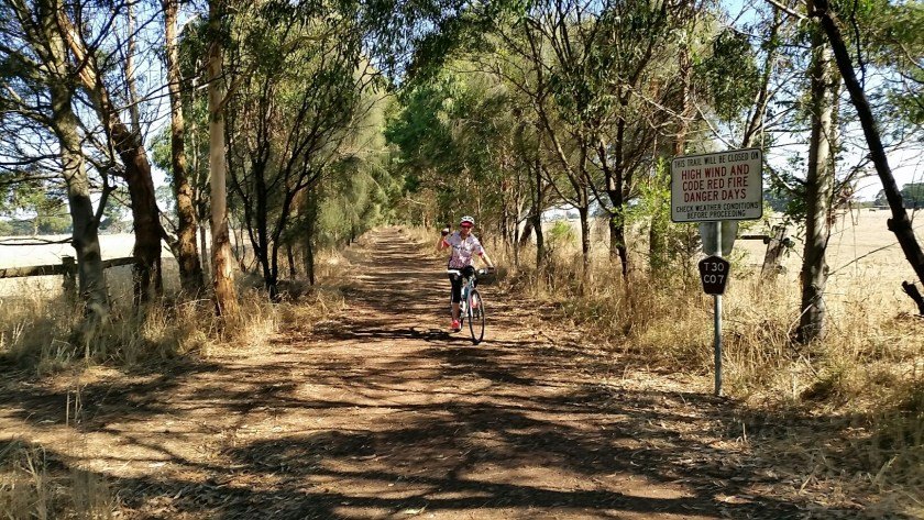 Camperdown Timboon Rail Trail - Kerri crossing the finishing line