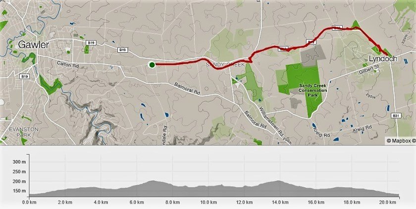 Jack Bobridge Gawler to Lyndoch - map and elevation chart of our ride