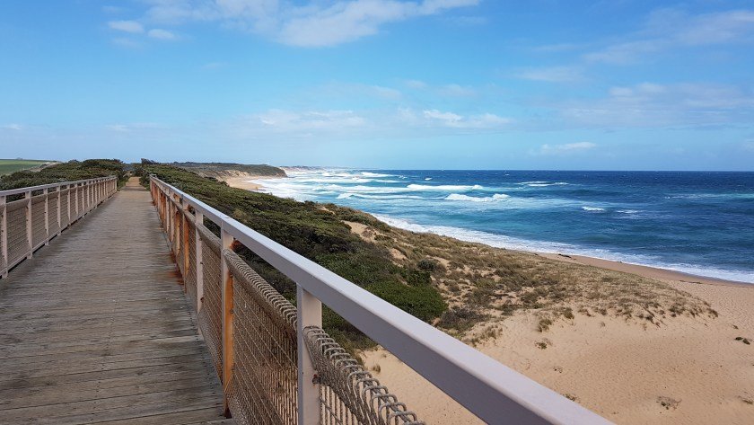 Bass Coast Rail Trail Woolamai to Kilcunda Trestle Bridge - cycling across the top of the Kilcunda Trestle Bridge