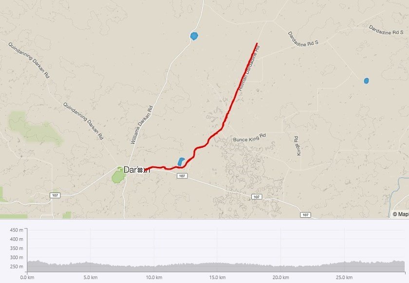 Collie Darkan Rail Trail - Hillman Section - Map and Elevation Chart