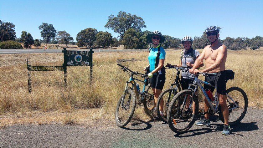 Collie Darkan Rail Trail - Rob, Traci and me at the Trail Head on the southern side of the Coalfields Highway near Buckingham