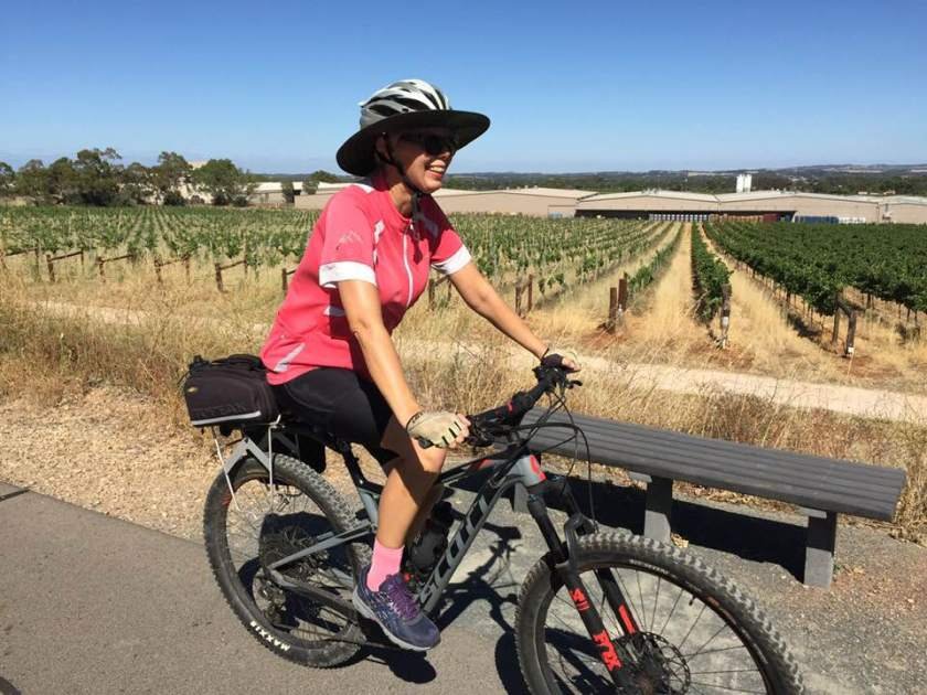Cycling the Barossa Rail Trail - photo of me by Di Cuthbertson