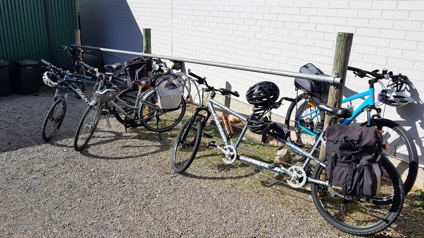 Coast to Vines Rail Trail - plenty of room for bikes at the Cottage Bakery